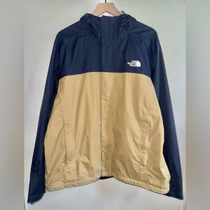 The North Face Hooded Zip Up Rain Jacket Men Size XL Tan/Blue Nylon Polyester